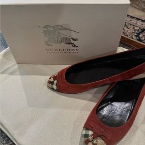 Burberry Red And Check Suede Flat